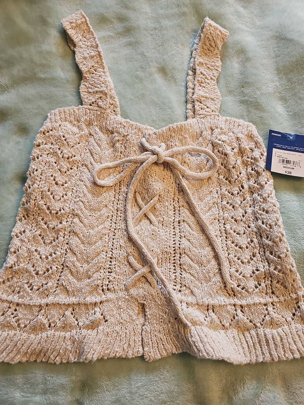 Knit Cream Lace-Up Tank Top - Picture 3 of 5